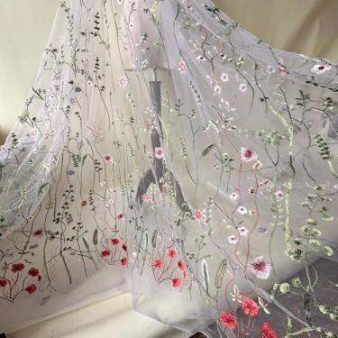 Imagem de Delicado tecido de renda floral com 3 metros bordado folhas florais tule para vestido de formatura cor lilás