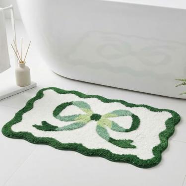 Imagem de Dylrauoza Tapete de banho verde sálvia, 50 x 81 cm, tapete de banheiro recortado para banheiro, lindo tapete de banheiro verde, tapete de microfibra lavável antiderrapante absorvente, tapete de banho