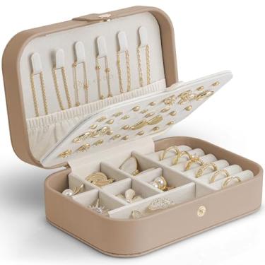 Imagem de Vlando Estojo de joias de viagem para mulheres, meninas, mães, caixa de joias pequena de couro PU para anéis, colares, pulseiras, organizador de brincos para acessórios de viagem, presente de dia dos