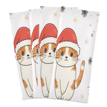 Imagem de xigua Conjunto de 6 panos de prato de cozinha de gatos de Natal, toalhas de cozinha macias e altamente absorventes de secagem rápida para limpeza de pratos e limpeza à mão, 71 x 45 cm
