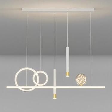 Imagem de Lustre LED de 50W, Lustre Linear de 99 cm (39 pol.), Moderno e Regulável, Luminária Pendente Nórdica para Ambientes Internos, Ideal para Sala de Jantar, Cafeteria, Escritório, Cozinha e Ilha