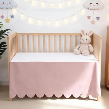Imagem de Saia de berço com borda recortada rosa, 100% algodão egípcio 400 fios, babados, camada dupla, durável, suave para bebês meninas ou meninos, 132 x 71 cm com 35,5 cm