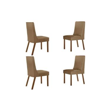 Imagem de Cadeira de Cozinha Dakota Kit 4 Un Madeira Capuccino/Linho Capuccino - Rufato