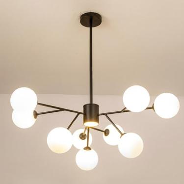 Imagem de Lustre moderno dourado para interiores, 89 cm (35") de diâmetro, com globo de vidro branco, ideal para sala de jantar, sala de estar, quarto, cozinha e escritório (Braço: 10 cm + 20 cm + 30