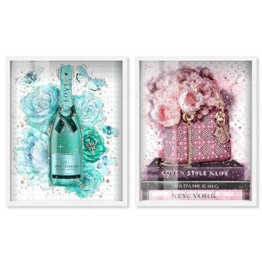 Imagem de Blush Parisian Glam Shadowbox Print Glam Wall Decor Conjunto de 2 por Art Remedy, Moldura Branca, 43 x 53 cm