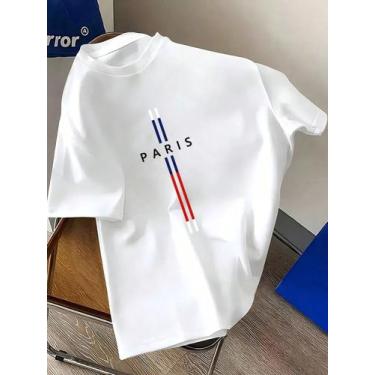 Imagem de Camiseta Unissex Estampada Paris Minimalista Listras Verticais Streetw