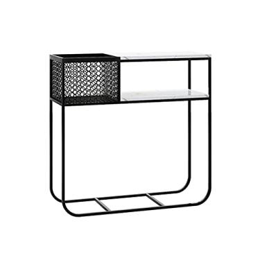 Imagem de Mesa lateral de console, mesa de console de 2 camadas, mesa de sofá com moldura de metal, mesa de entrada de mármore com prateleira de armazenamento, para sala de estar, sala de jantar, corredor,