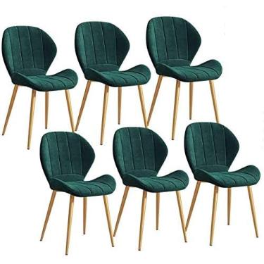 Imagem de RROUAN Conjunto de 6 cadeiras de jantar, cadeiras de cozinha, assento de veludo, pernas de metal dourado, cadeiras de recepção com almofada macia para encosto
