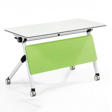 Imagem de Mesa dobrável portátil com prateleira de armazenamento e rodas universais, mesa de computador removível, abas de privacidade, mesa dobrável para espaços pequenos, branca (cor: branco, tamanho: 180 *