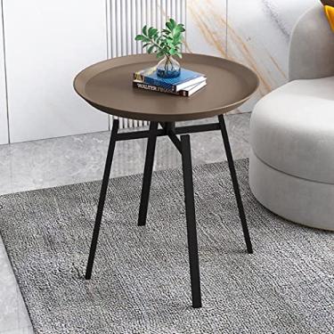 Imagem de Mesa dobrável redonda de metal, mesa lateral moderna de ferro com almofada antiarranhões, bandejas dobráveis de jantar de TV clássicas com rack de armazenamento