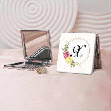 Imagem de Espelho de maquiagem portátil Flower Alphabet Series, mini espelho portátil dobrável, espelho de contorno quadrado portátil de dupla face, adequado para todos em qualquer ocasião