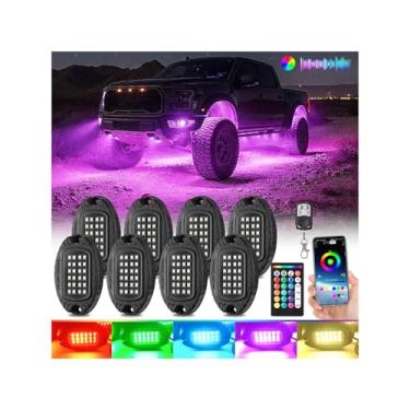 Imagem de 8 pods Luzes de LED RGB multicoloridas de alumínio para Jeep Truck ATV UTV Carrinho de golfe Offroad SXS com controle remoto APP/RF, kit de brilho de metal IP68 à prova d'água, luz externa neon de