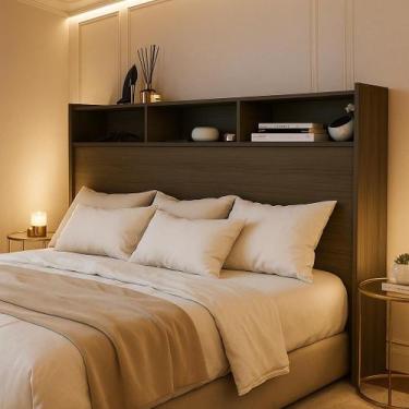 Imagem de Cabeceira Box Melissa 140cm com nichos e prateleira Casal Para Quarto 