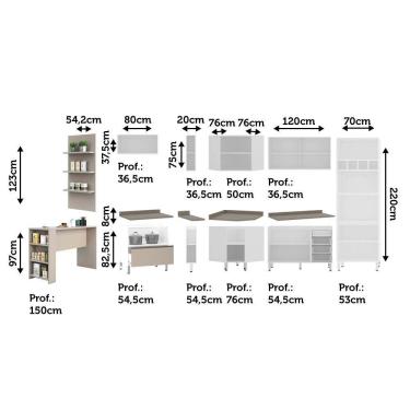 Imagem de Armário De Cozinha Completa 10 Pçs Com Vidro Tampo Bancada Pérola Móveis Branco Polar Com Connect
