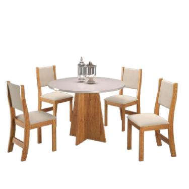Imagem de Conjunto De Mesa Sala De Jantar Redonda 0,90m 4 Cadeiras Sone Veludo Viero Madeirado / Marfim