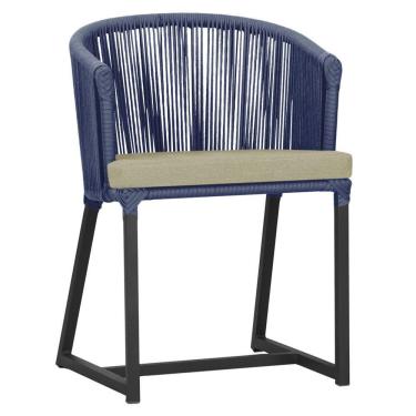 Imagem de Cadeira De Jantar Noronha Alumínio Preta E7 Trama  Azul