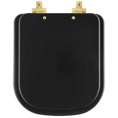 Imagem de Assento Sanitário Mdf Soft Close Quadra Preto Fosco Para Vaso Deca Com Ferragem Dourada