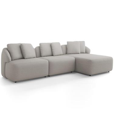Imagem de Sofá 3 Lugares com Chaise Direito Sala Living 254cm Arlo F04 Linho Cru - Lyam Decor