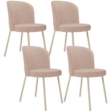 Imagem de Kit 04 Cadeiras para Sala de Jantar Cozinha Estofada Gavi Arena L02 Linho Rosê - Lyam Decor