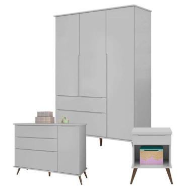 Imagem de Cômoda E Guarda Roupa Com Mesa De Apoio Alice Cinza Acetinado - Phoenix Baby