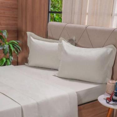 Imagem de Jogo de Cama Solteiro 200 Fios Liso 3 Pçs 100% Algodão 90x190x35cm Ame