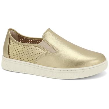Imagem de Tênis Feminino Calce Fácil Couro Ouro Comfortflex 2565301-1-Feminino