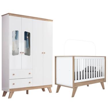 Imagem de Jogo De Quarto Infantil Confete Com Guarda Roupa E Berço Branco-jequitibá - Móveis Henn Branco-jequitibá