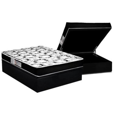 Imagem de Cama Box Baú Casal: Colchão Espuma D45 Luckspuma Gran Luck + Base Crc Suede Black(138X188)