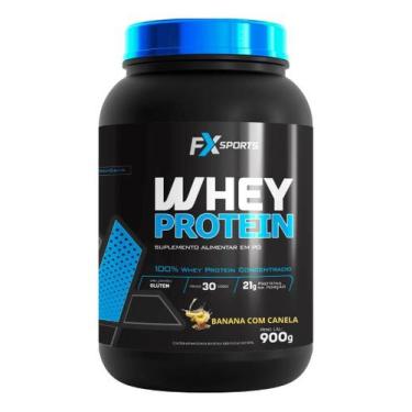 Imagem de WHEY PROTEIN 100 CONCENTRADO FX SPORTS POTE 900g SABOR BANANA COM CANE