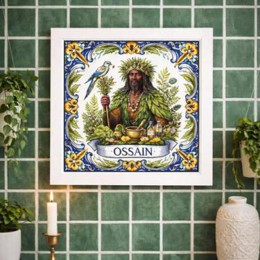 Imagem de Quadro Estilo Azulejo Orixá Ossain 33X33Cm Mold Preta - Quadros On-Lin