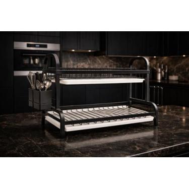 Imagem de Escorredor De Louça Inox Profissional Com 2 Andares Porta Talheres Por