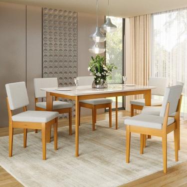 Imagem de Conjunto Sala de Jantar Siera 6 Lugares Retangular Madeira Maciça Miami Cerejeira/Nevoa