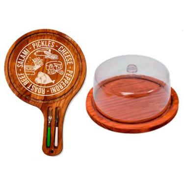 Imagem de OFERTA KIT Tabua Premium Frios e Boleira Rustica de Madeira Mesa posta