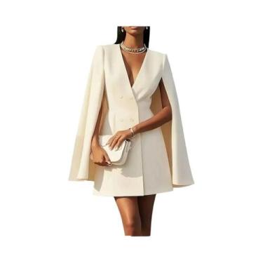 Imagem de Vestido Midi Elegante Feminino Com Decote Em V, Blazer Sólido De Botõe