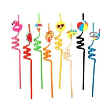 Imagem de Canudos Reutilizáveis De PET Com Tema Havaiano 8 Peças - Lembrancinhas