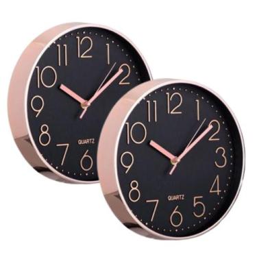 Imagem de Kit 2 Relógio Parede Cromado Redondo Cozinha Sala 20cm Decorativo Quar