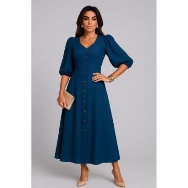 Imagem de Vestido Longo D Bell Outlet Fashion Manga Longa Azul-Feminino