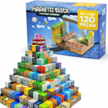 Imagem de Blocos Magnéticos Infantil 120 Peças Jogo Educativo de Construção 3D Brinquedo Pedagógico Criativo para Crianças Montagem e Aprendizado Raciocínio Lógico Formas Geométricas Presente Escolar