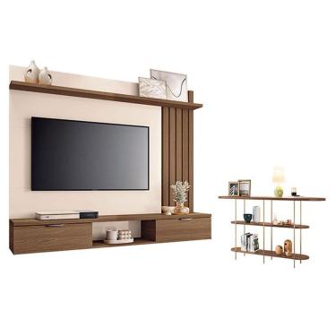 Imagem de Painel Suspenso Lets Castanho Off White com Aparador Infinity Castanho - HB Móveis