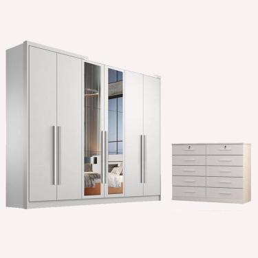 Imagem de Guarda Roupa Casal Livorno com Espelho e Gaveteiro Milão com Chave Neve - Novo Horizonte