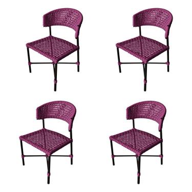 Imagem de Kit 4 Cadeiras Hortz Corda Náutica Base Em Alumínio Preto-rosa