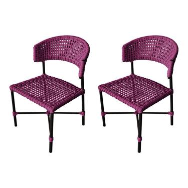 Imagem de Kit 2 Cadeiras Hortz Corda Náutica Base Em Alumínio Preto-rosa