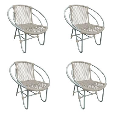 Imagem de Kit 4 Cadeiras Decorativa Julia Em Corda Náutica E Base Em Alumínio Cinza- Areia