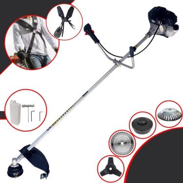 Imagem de Roçadeira Toyama RT43LB25A À Gasolina 43cc 1,7HP Com Sistema Antivibração Alta Rotação Com Carretel e Faca 3 Pontas + Faca 40 Dentes + Escova de Aço