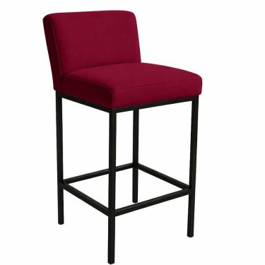 Imagem de Banqueta Viena Alta Estofada Veludo Bordô com Base Metal Preto Liberty Móveis