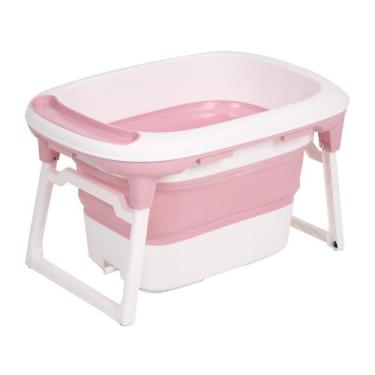 Imagem de Banheira Bebê Dobrável Mastela Suporte Portátil Compacta, Rosa