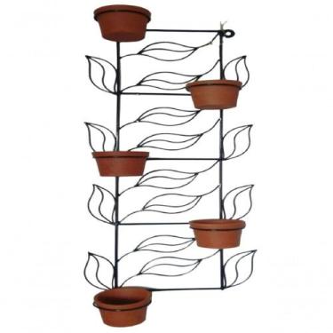 Imagem de Suporte Ferro Plantas Folhas Exclusivo na cor Preto 5 Vasos. - SHOPPIN