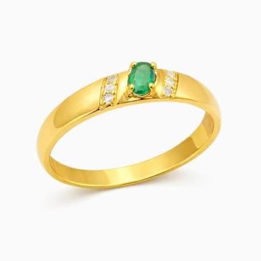 Imagem de Anel em Ouro 18K com Diamante e Esmeralda Oval - Joia Exclusiva - Just