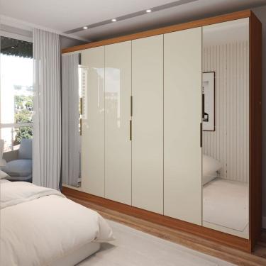 Imagem de Guarda-Roupa Casal Eternum 6 Portas 4 Gavetas com Espelho Cinamomo/Off White - Panorama Móveis