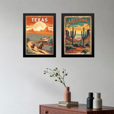 Imagem de Kit 2 Quadros Decorativos Texas Arizona 45x34cm
